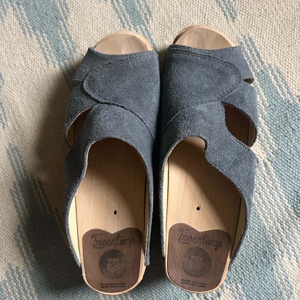 Troentorp Women's Blue Suede Mules. Size 38